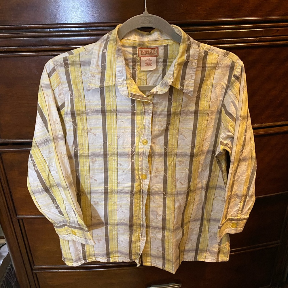 Vintage Intrigue Yellow Striped Women's Embroidered Shirt